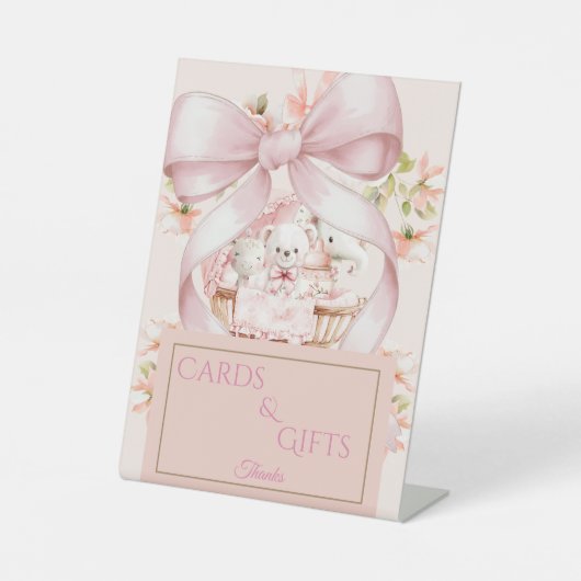 Watercolor Pink Bow Cards & Gifts Table Sign Sockelschild (Vorderseite)