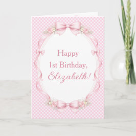 Watercolor Pink Bow Coquette 1st Birthday Greeting Karte