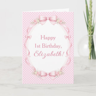 Watercolor Pink Bow Coquette 1st Birthday Greeting Karte