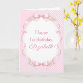 Watercolor Pink Bow Coquette 1st Birthday Greeting Karte (Gelbe Blume)