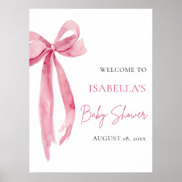 Watercolor Pink Bow Coquette Baby Shower Welcome Poster