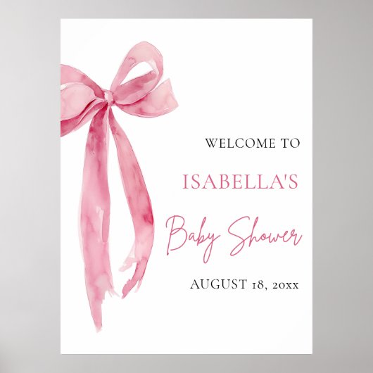 Watercolor Pink Bow Coquette Baby Shower Welcome Poster (Vorne)