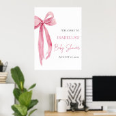 Watercolor Pink Bow Coquette Baby Shower Welcome Poster (Heimbüro)