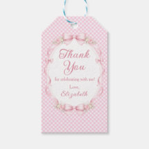 Watercolor Pink Bow First Birthday Favor Tag