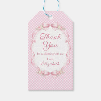 Watercolor Pink Bow First Birthday Favor Tag Geschenkanhänger
