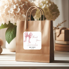 Watercolor Pink Bow Girl Babydusche Danke Quadratischer Aufkleber