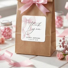 Watercolor Pink Bow Graduation Thank You