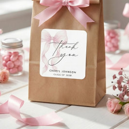 Watercolor Pink Bow Graduation Thank You Quadratischer Aufkleber