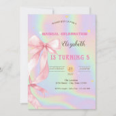 Watercolor Pink Bow Holographic Birthday Einladung (Vorderseite)