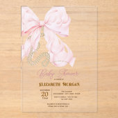 Watercolor Pink Bow Pearls Dots Baby Shower  Acryleinladungen (Vorderseite)