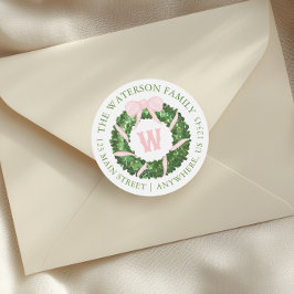 Watercolor Pink Bow Sash Weihnachtsmann Geschenk Runder Aufkleber