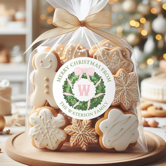 Watercolor Pink Bow Sash Weihnachtsmann Geschenk Runder Aufkleber