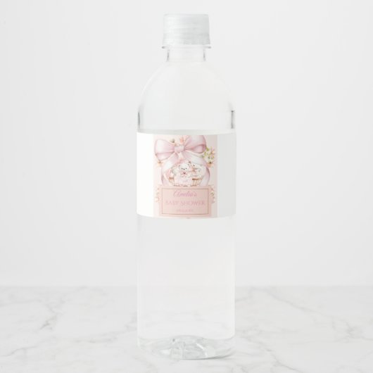 Watercolor Pink Bow Water Bottle Labels Wasserflaschenetikett (Vorderseite)