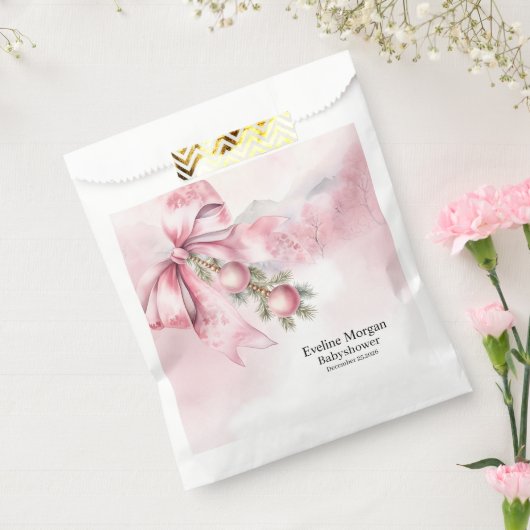 Watercolor Pink Bow with Baubles Baby Shower  Geschenktütchen (Versiegelt)