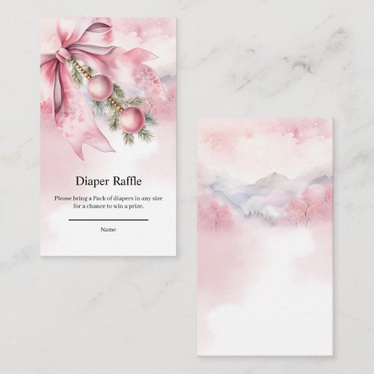 Watercolor Pink Bow with Baubles Begleitkarte (Vorne/Hinten)