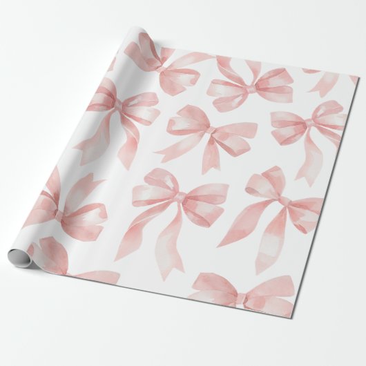 Watercolor Pink Bow Wrapping Paper Geschenkpapier (Ungerollt)
