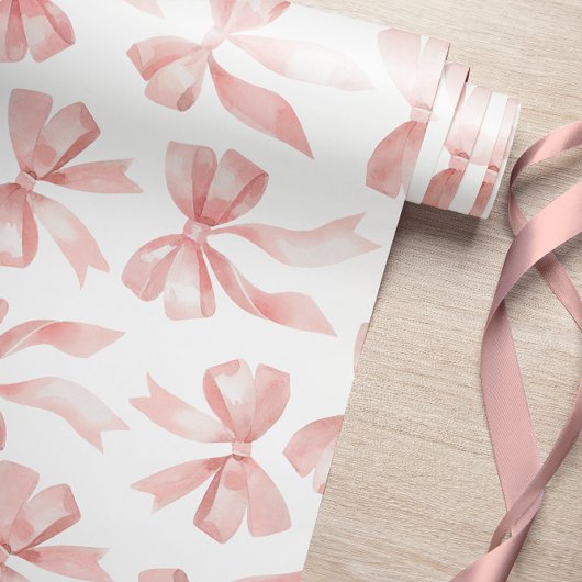 Watercolor Pink Bow Wrapping Paper Geschenkpapier