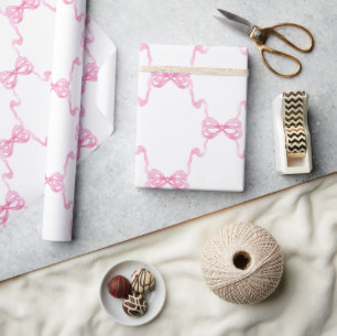 Watercolor Pink Bows Geschenkpapier