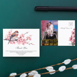 Watercolor Pink Cherry Blossom Wedding Vielen Dank Postkarte