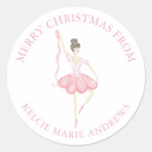 Watercolor Pink Christmas Ballerina Geschenk Runder Aufkleber (Vorderseite)