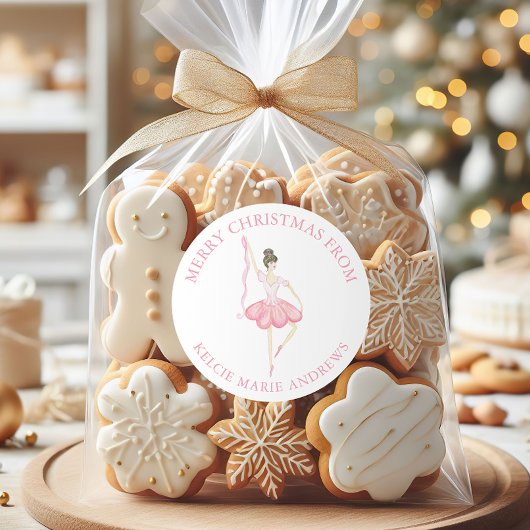 Watercolor Pink Christmas Ballerina Geschenk Runder Aufkleber