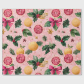 Watercolor Pink Citrus Christmas Geschenkpapier (Flach)
