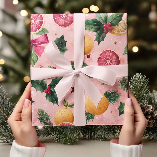 Watercolor Pink Citrus Christmas Geschenkpapier