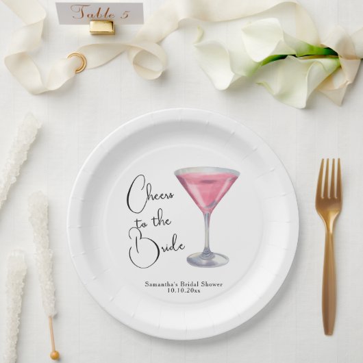 Watercolor Pink Cocktail Bridal Shower Pappteller (Hochzeit)