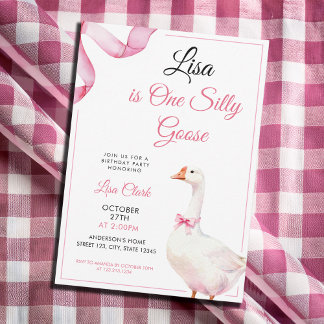 Watercolor Pink Coquette Silly Goose 1st Birthday Einladung
