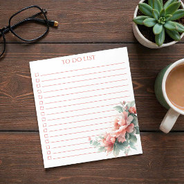 Watercolor Pink Coral Peony To Do List Modern Boho Notizblock