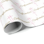 Watercolor Pink Cross Confirmation White Geschenkpapier (Rolleneckpunkt)