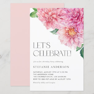 Watercolor Pink Dahlia Geburtstagsparty Einladung