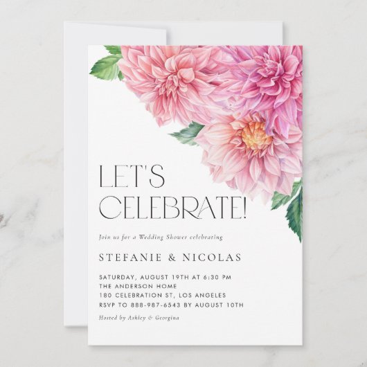 Watercolor Pink Dahlia Wedding Polterabend Einladung (Vorderseite)