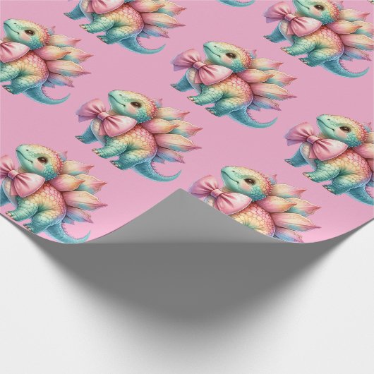 Watercolor Pink Dinosaurier Wrapping Paper Geschenkpapier (Ecke)