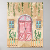 Watercolor Pink Door Rustic Facade Poster (Vorne)
