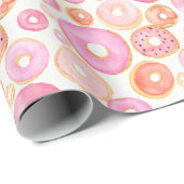 Watercolor Pink Doughnuts Baby Girl Shower Geschenkpapier (Rolleneckpunkt)