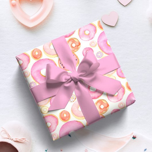 Watercolor Pink Doughnuts Baby Girl Shower Geschenkpapier