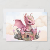 Watercolor Pink Dragon Bücher für das Baby Einladung (Rückseite)