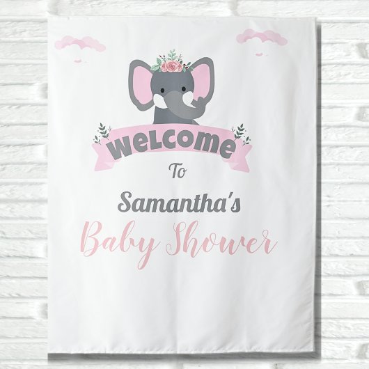 Watercolor Pink Elephant Baby Dusche Hintergrund Wandteppich