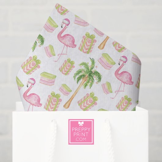 Watercolor Pink Flamingo Beach Christmas Seidenpapier