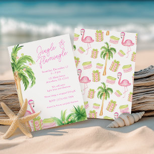 Watercolor Pink Flamingo Beach Weihnachtsfest Foto Einladung