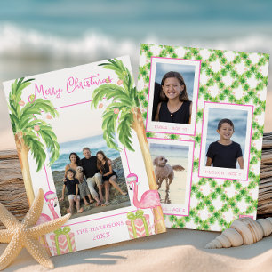 Watercolor Pink Flamingo Beach Weihnachtsfest Foto Feiertagskarte