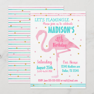 Watercolor Pink Flamingo Einladung zum Geburtstag