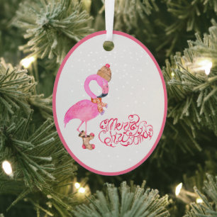 Watercolor Pink Flamingo Frohe Weihnachten Ornament Aus Metall