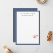 Watercolor Pink Flamingo Persönliche Geschichte Mitteilungskarte (Vorderseite/Rückseite Beispiel)