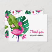 Watercolor Pink Flamingo Tropical Vielen Dank Dankeskarte (Vorne/Hinten)