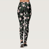 Watercolor Pink Floral Botanisches Schwarzes Muste Leggings (Rückseite)