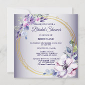 Watercolor Pink Floral Golden Purple Bridal Shower Einladung (Vorderseite)