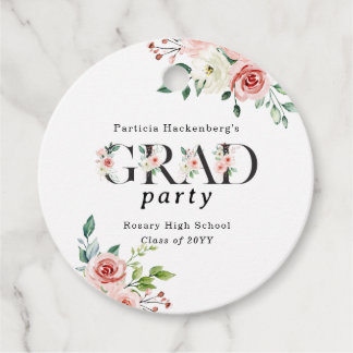 Watercolor Pink Floral GRAD Letters Favor Tags Geschenkanhänger