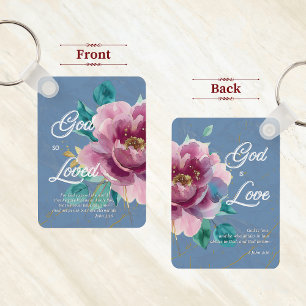 Watercolor Pink Floral John 3 16 Christlich Schlüsselanhänger